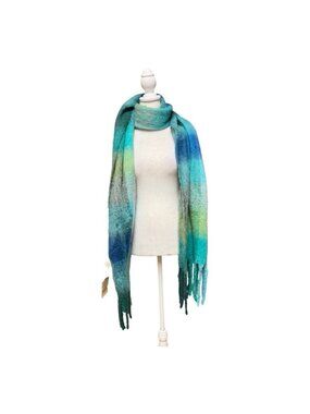 St. John’s Bay Blue Green Plaid Fringe Blanket Scarf Wrap NWT